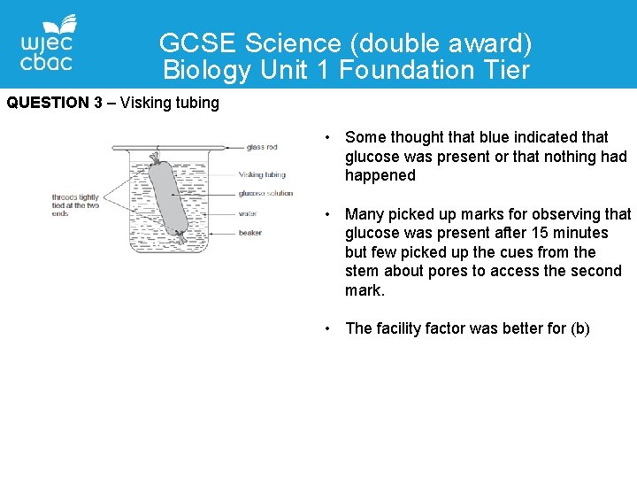 GCSE Science (double award) Biology Unit 1 Foundation Tier QUESTION 3 – Visking tubing