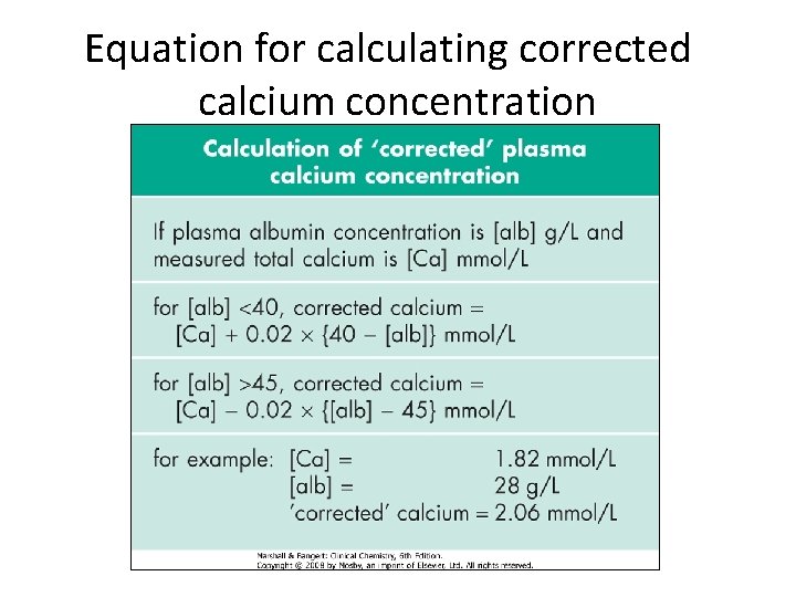 Equation for calculating corrected calcium concentration Equation for calculating corrected calcium concentration