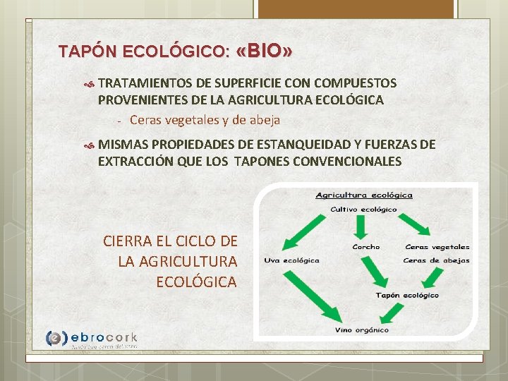 TAPÓN ECOLÓGICO: «BIO» TRATAMIENTOS DE SUPERFICIE CON COMPUESTOS PROVENIENTES DE LA AGRICULTURA ECOLÓGICA -