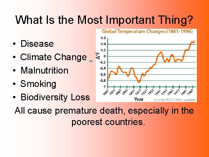 What Is the Most Important Thing? • Disease • Climate Change • Malnutrition •