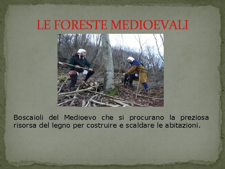 LE FORESTE MEDIOEVALI Boscaioli del Medioevo che si procurano la preziosa risorsa del legno