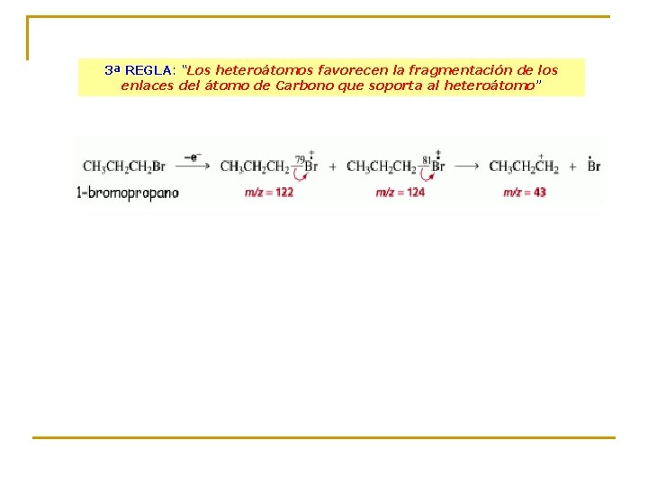 3ª REGLA: “Los heteroátomos favorecen la fragmentación de los enlaces del átomo de Carbono