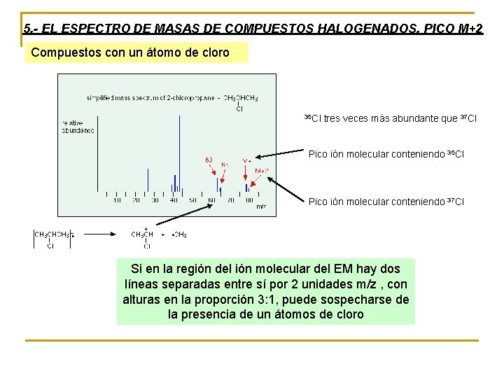 5. - EL ESPECTRO DE MASAS DE COMPUESTOS HALOGENADOS. PICO M+2 Compuestos con un