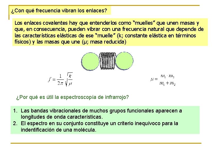 ¿Con qué frecuencia vibran los enlaces? Los enlaces covalentes hay que entenderlos como “muelles”