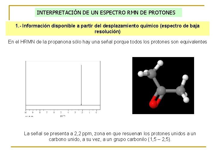 INTERPRETACIÓN DE UN ESPECTRO RMN DE PROTONES 1. - Información disponible a partir del