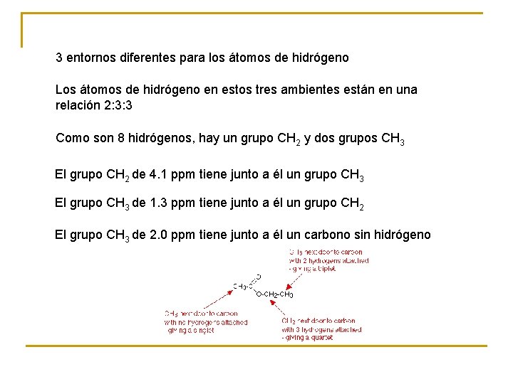 3 entornos diferentes para los átomos de hidrógeno Los átomos de hidrógeno en estos