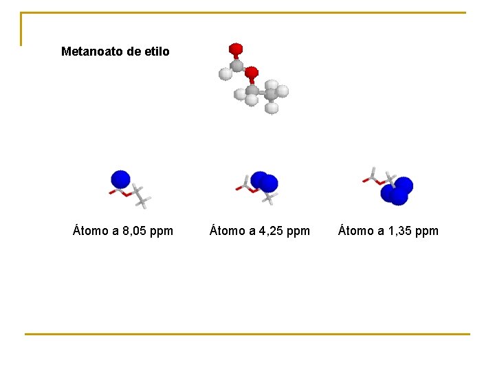 Metanoato de etilo Átomo a 8, 05 ppm Átomo a 4, 25 ppm Átomo