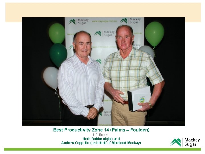 Best Productivity Zone 14 (Palms – Foulden) HE Robke Herb Robke (right) and Andrew