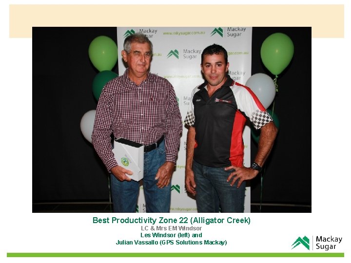 Best Productivity Zone 22 (Alligator Creek) LC & Mrs EM Windsor Les Windsor (left)