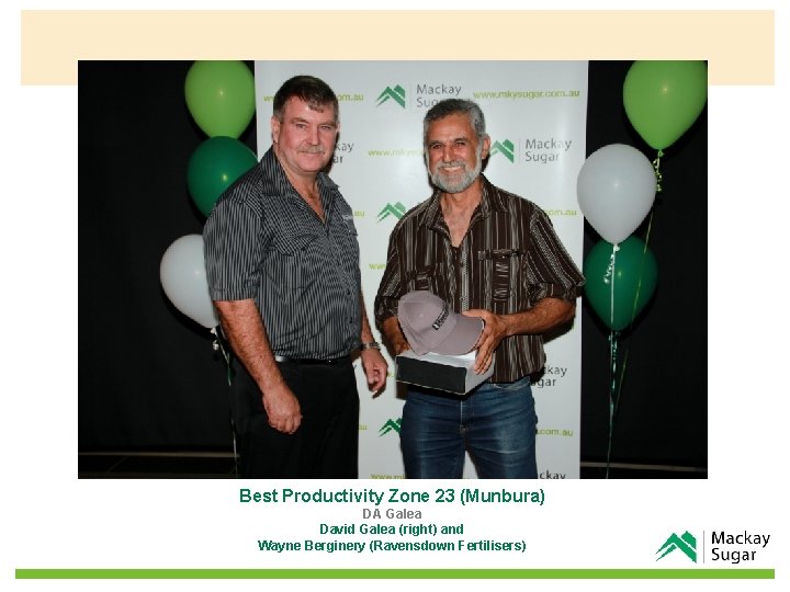 Best Productivity Zone 23 (Munbura) DA Galea David Galea (right) and Wayne Berginery (Ravensdown