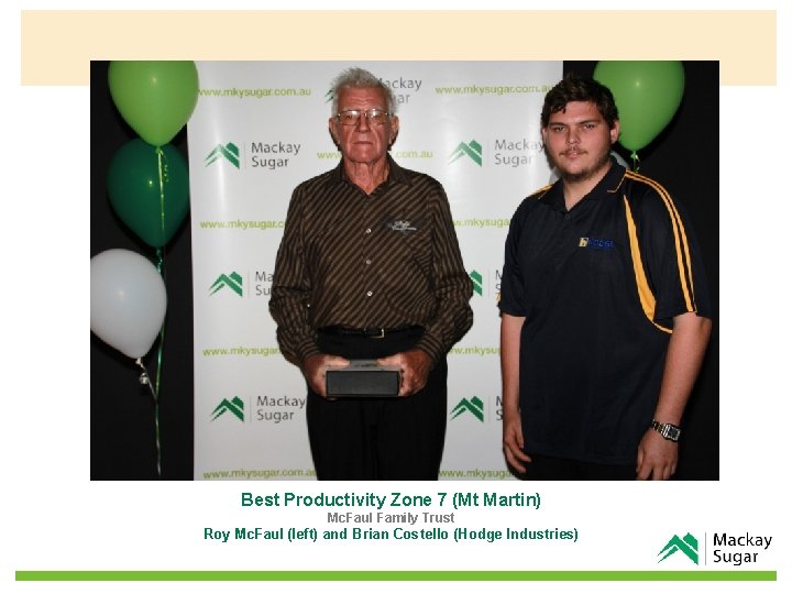 Best Productivity Zone 7 (Mt Martin) Mc. Faul Family Trust Roy Mc. Faul (left)