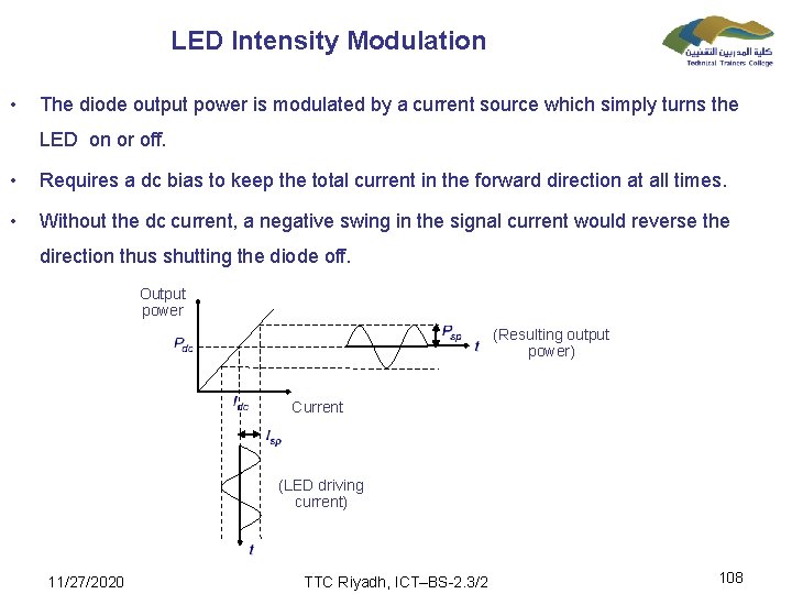 LED Intensity Modulation • The diode output power is modulated by a current source