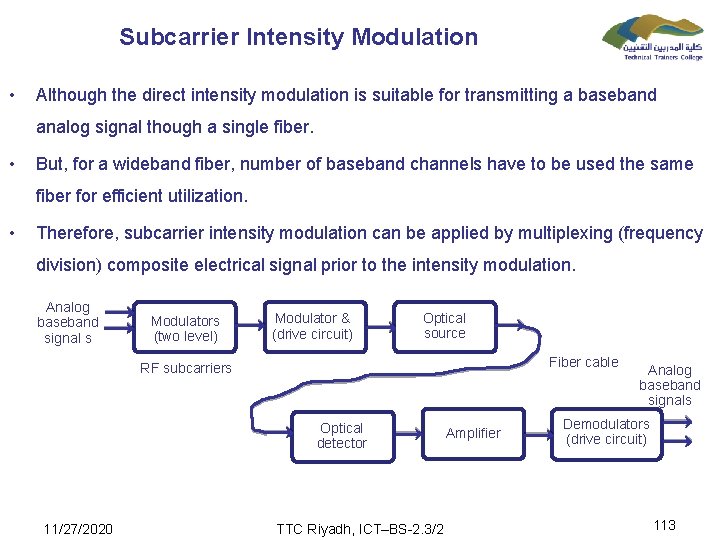 Subcarrier Intensity Modulation • Although the direct intensity modulation is suitable for transmitting a