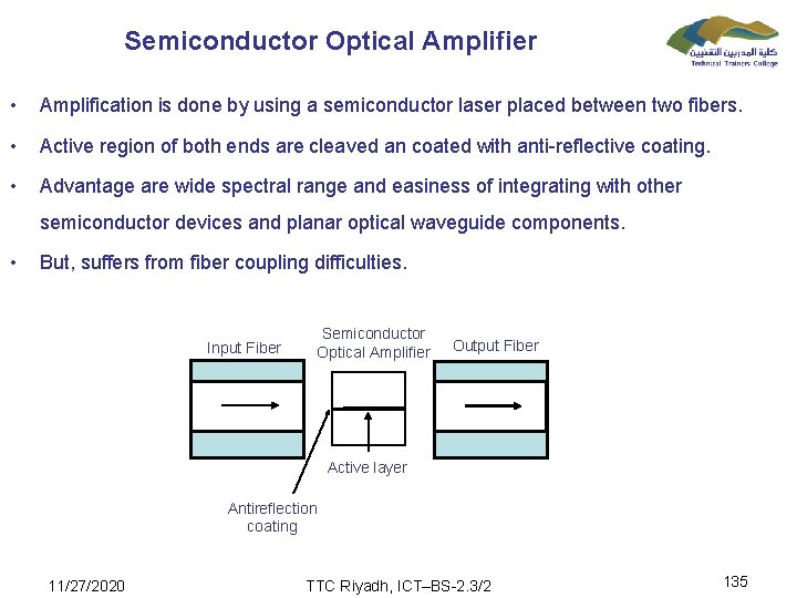 Semiconductor Optical Amplifier • Amplification is done by using a semiconductor laser placed between