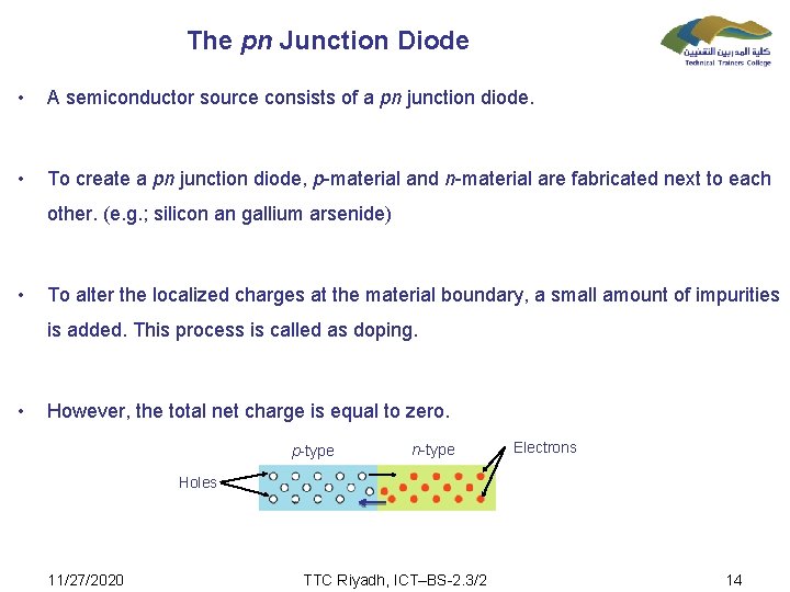 The pn Junction Diode • A semiconductor source consists of a pn junction diode.