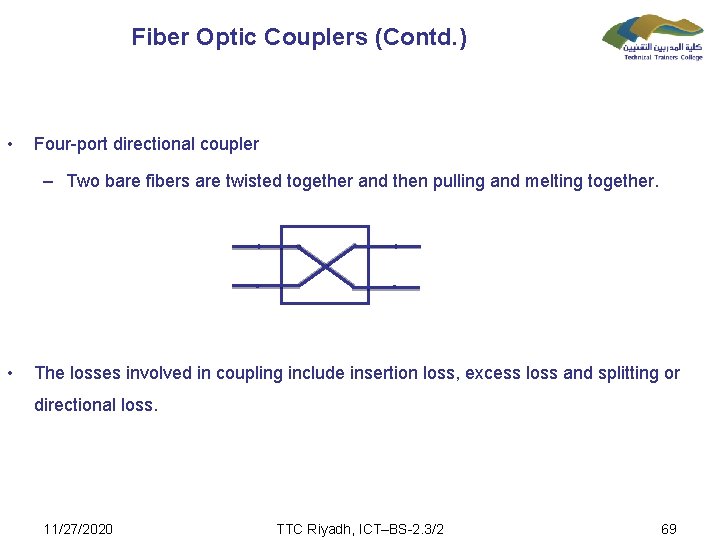 Fiber Optic Couplers (Contd. ) • Four-port directional coupler – Two bare fibers are