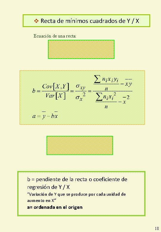 v Recta de mínimos cuadrados de Y / X Ecuación de una recta: b