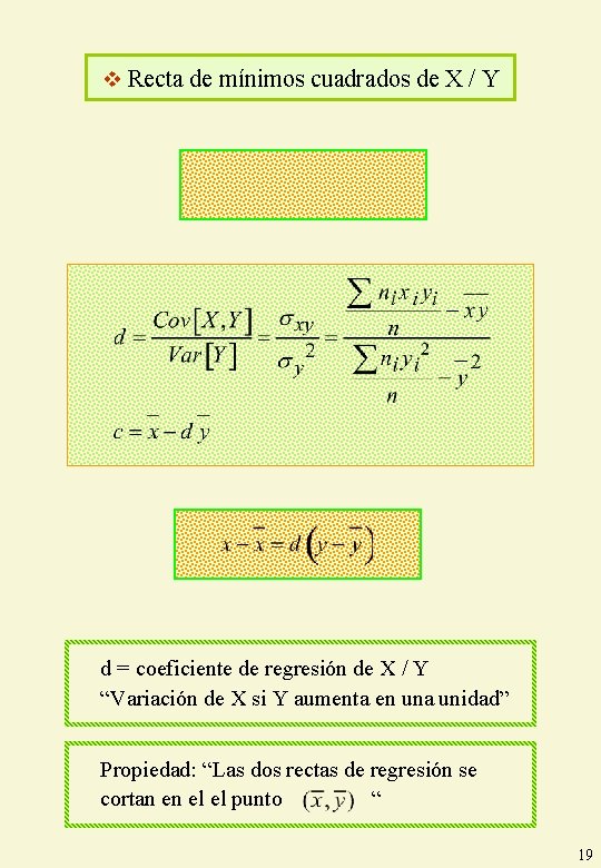 v Recta de mínimos cuadrados de X / Y d = coeficiente de regresión