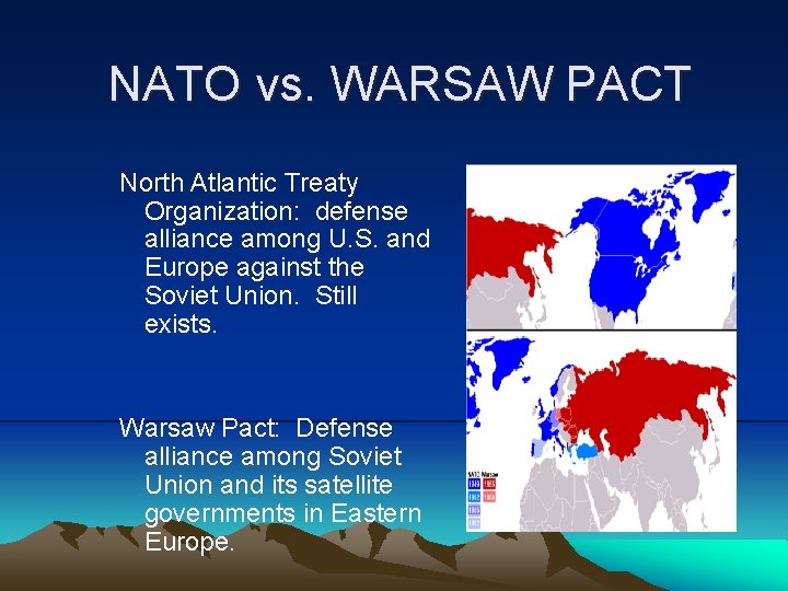 NATO vs. WARSAW PACT North Atlantic Treaty Organization: defense alliance among U. S. and