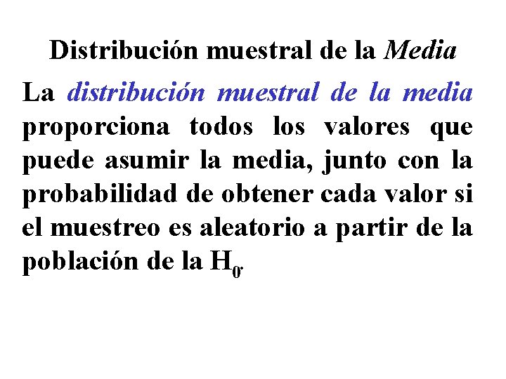 Distribución muestral de la Media La distribución muestral de la media proporciona todos los Distribución muestral de la Media La distribución muestral de la media proporciona todos los