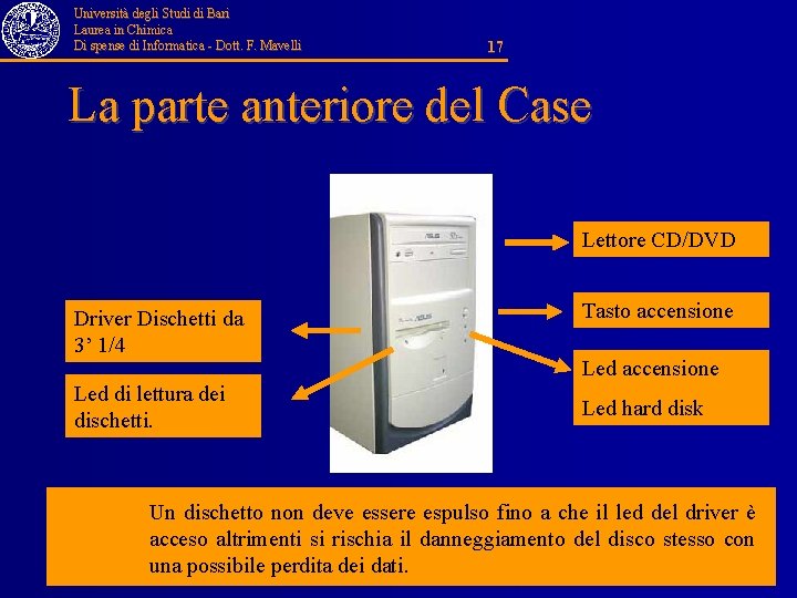 Università degli Studi di Bari Laurea in Chimica Di spense di Informatica - Dott.
