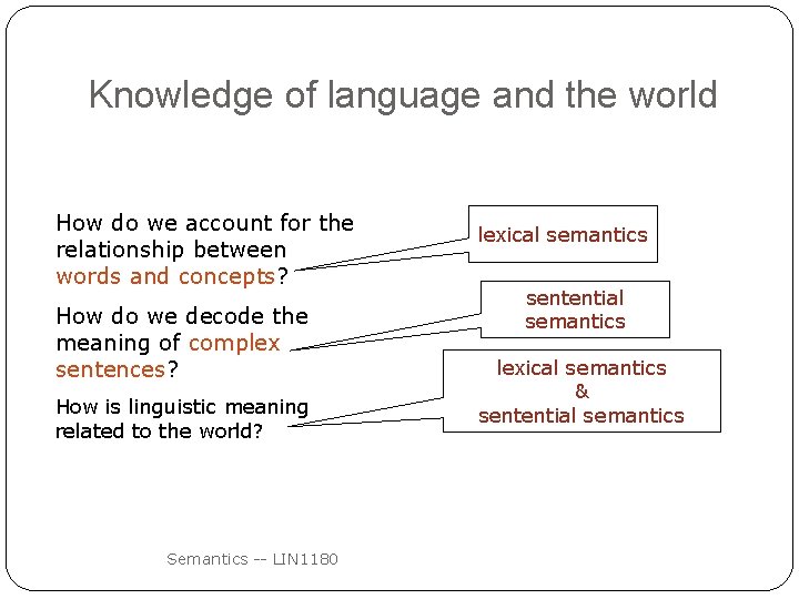 Knowledge of language and the world How do we account for the relationship between