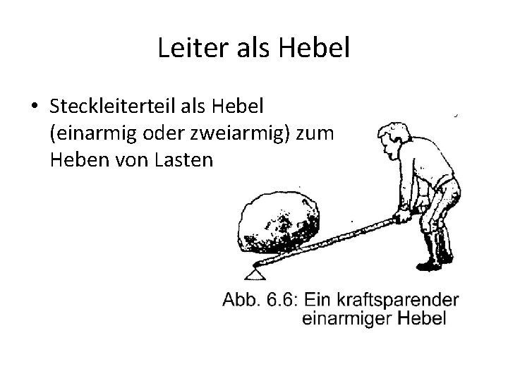 Leiter als Hebel • Steckleiterteil als Hebel (einarmig oder zweiarmig) zum Heben von Lasten