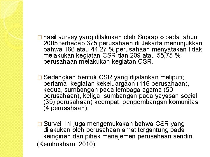 � hasil survey yang dilakukan oleh Suprapto pada tahun 2005 terhadap 375 perusahaan di