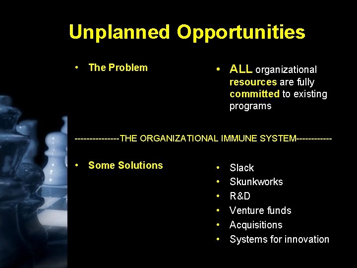 Unplanned Opportunities • The Problem • ALL organizational resources are fully committed to existing
