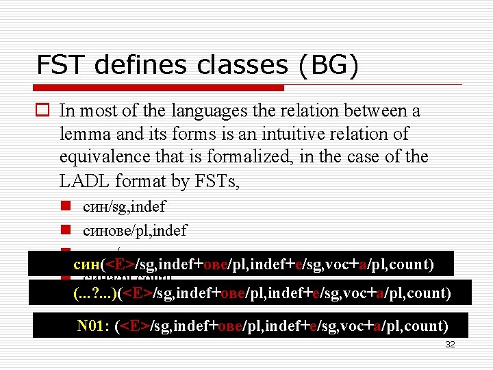 FST defines classes (BG) o In most of the languages the relation between a
