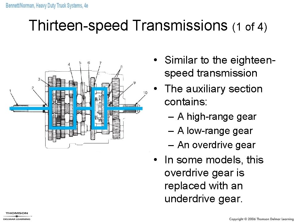 Thirteen-speed Transmissions (1 of 4) • Similar to the eighteenspeed transmission • The auxiliary