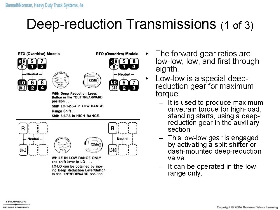 Deep-reduction Transmissions (1 of 3) • The forward gear ratios are low-low, and first