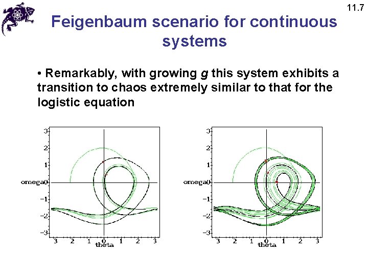 Feigenbaum scenario for continuous systems • Remarkably, with growing g this system exhibits a