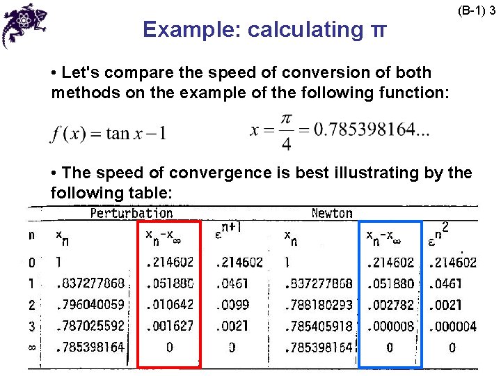 Example: calculating π (B-1) 3 • Let's compare the speed of conversion of both