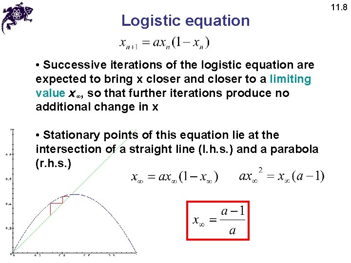 Logistic equation • Successive iterations of the logistic equation are expected to bring x