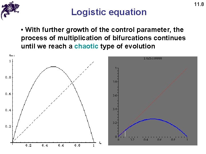 Logistic equation • With further growth of the control parameter, the process of multiplication