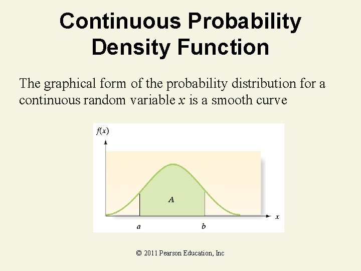 Continuous Probability Density Function The graphical form of the probability distribution for a continuous