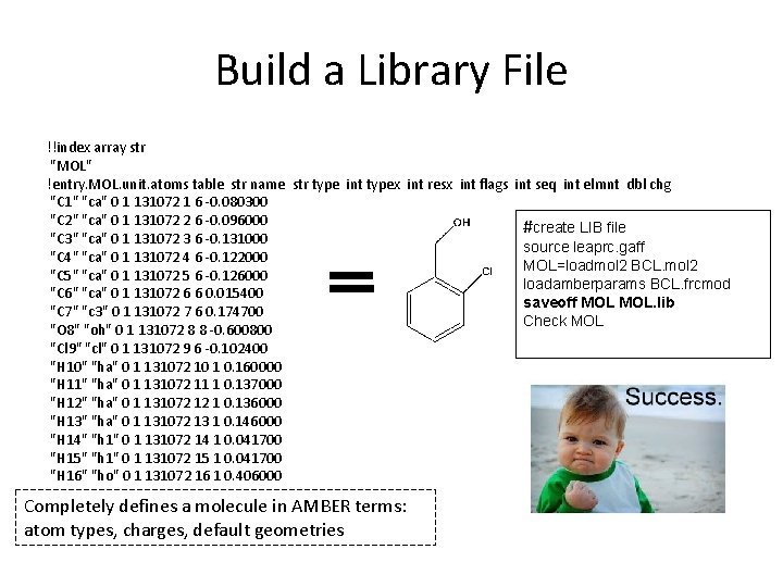 Build a Library File !!index array str "MOL" !entry. MOL. unit. atoms table str
