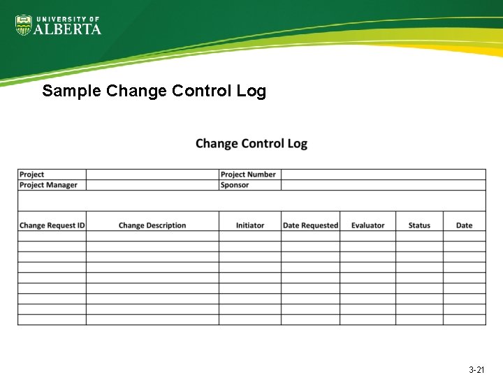 Sample Change Control Log 3 -21 