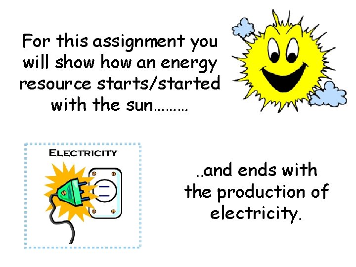 For this assignment you will show an energy resource starts/started with the sun………. .