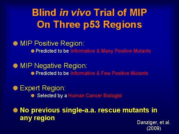 Blind in vivo Trial of MIP On Three p 53 Regions MIP Positive Region: