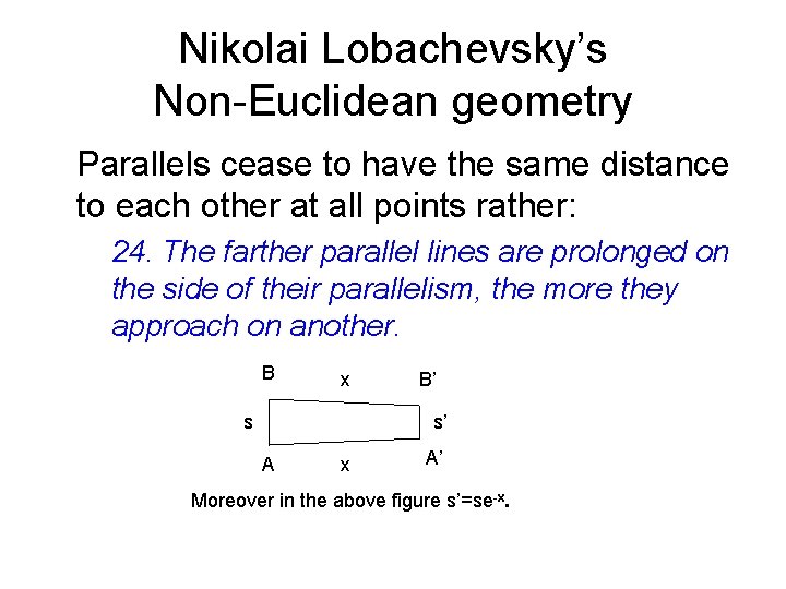 Nikolai Lobachevsky’s Non-Euclidean geometry Parallels cease to have the same distance to each other