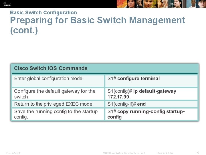 Basic Switch Configuration Preparing for Basic Switch Management (cont. ) Presentation_ID © 2008 Cisco