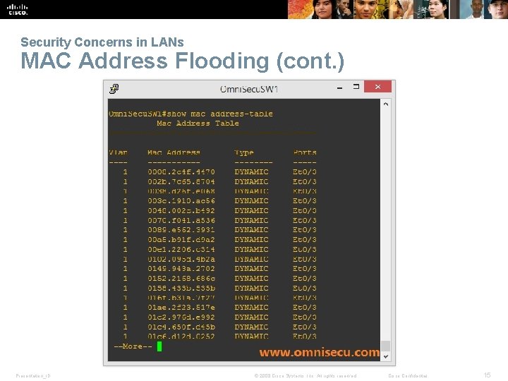 Security Concerns in LANs MAC Address Flooding (cont. ) Presentation_ID © 2008 Cisco Systems,