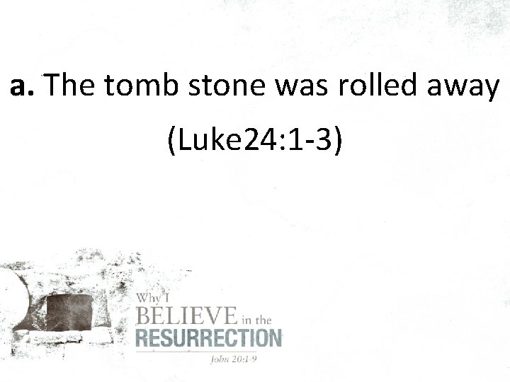 a. The tomb stone was rolled away (Luke 24: 1 -3) 