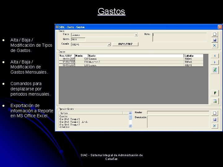 Gastos l Alta / Baja / Modificación de Tipos de Gastos. l Alta /