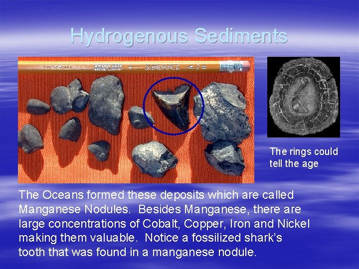 Hydrogenous Sediments The rings could tell the age The Oceans formed these deposits which