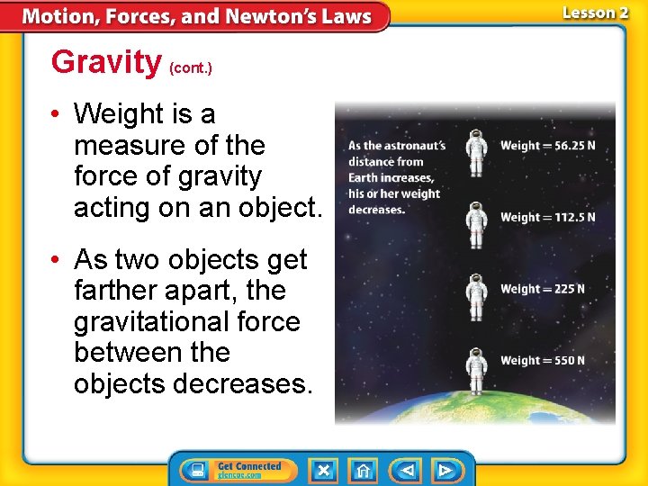 Gravity (cont. ) • Weight is a measure of the force of gravity acting