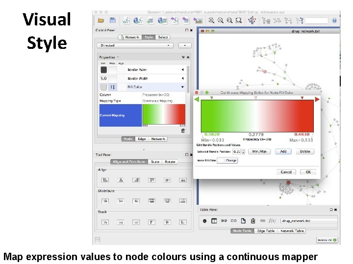 Visual Style Map expression values to node colours using a continuous mapper 