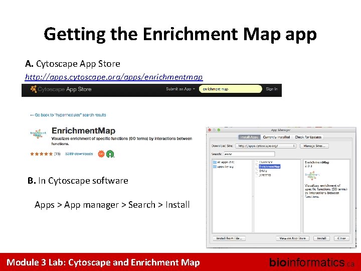 Getting the Enrichment Map app A. Cytoscape App Store http: //apps. cytoscape. org/apps/enrichmentmap B.